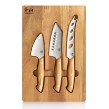 Load image into Gallery viewer, 3-Piece Olive Wood Cheese Knife Set with Acacia Cheese Board