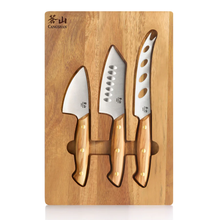 Load image into Gallery viewer, 3-Piece Olive Wood Cheese Knife Set with Acacia Cheese Board

